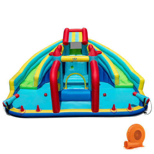 Inflatable Double Water Slide Park with 750W Blower and Obstacle Course W2B