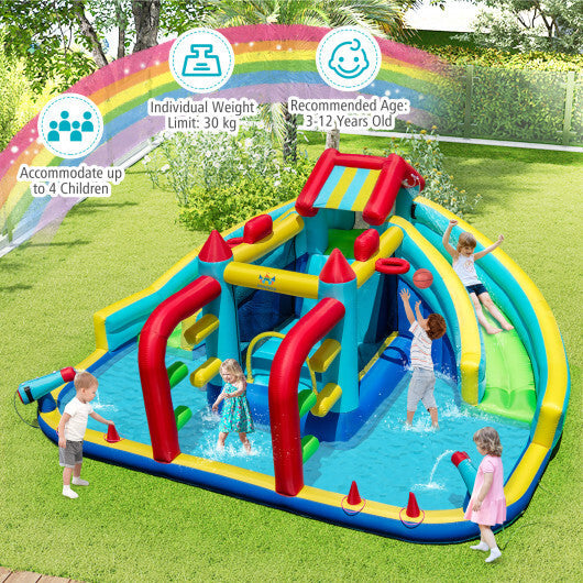 Inflatable Double Water Slide Park with 750W Blower and Obstacle Course W2B