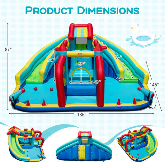 Inflatable Double Water Slide Park with 750W Blower and Obstacle Course W2B