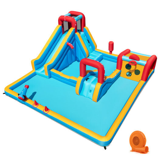 Inflatable Double Water Slide Park 9-in-1 Giant Bounce House 750W Blower Included W2B