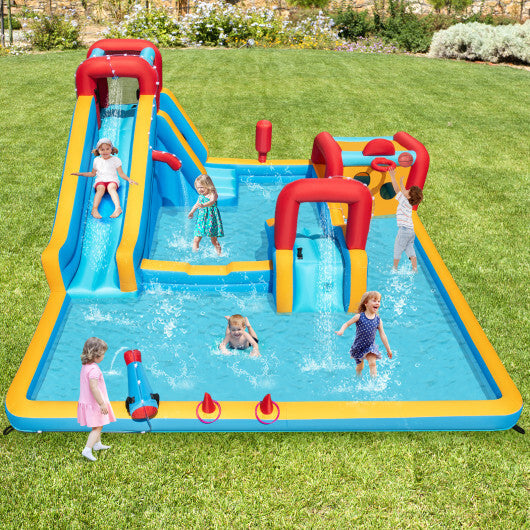 Inflatable Double Water Slide Park 9-in-1 Giant Bounce House 750W Blower Included W2B