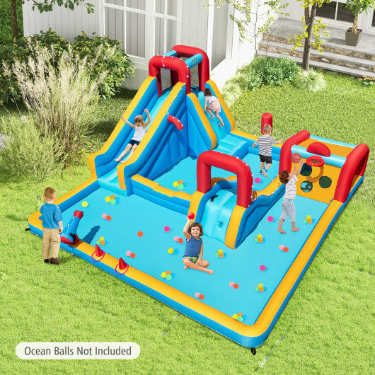 Inflatable Double Water Slide Park 9-in-1 Giant Bounce House 750W Blower Included W2B
