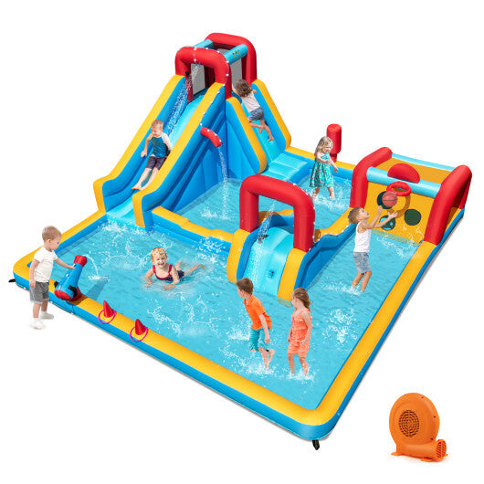 Inflatable Double Water Slide Park 9-in-1 Giant Bounce House 750W Blower Included W2B