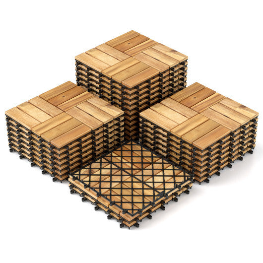 Pack of 30 Acacia Wood Interlocking Deck Tiles-Brown W2B