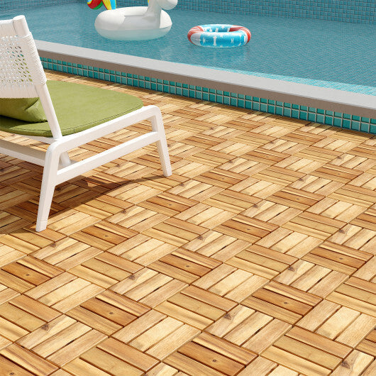 Pack of 30 Acacia Wood Interlocking Deck Tiles-Brown W2B