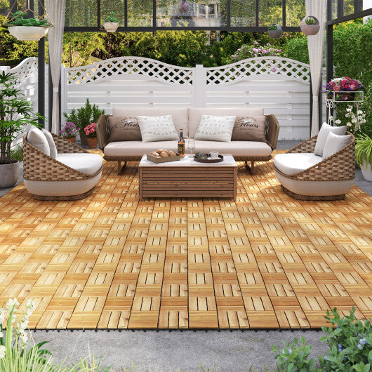 Pack of 30 Acacia Wood Interlocking Deck Tiles-Brown W2B