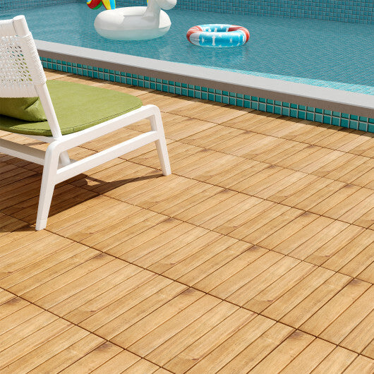 30 PCS Interlocking Deck Tiles 12 x 12 Inch Acacia Wood Patio Tiles with Straight Slats-Natural W2B