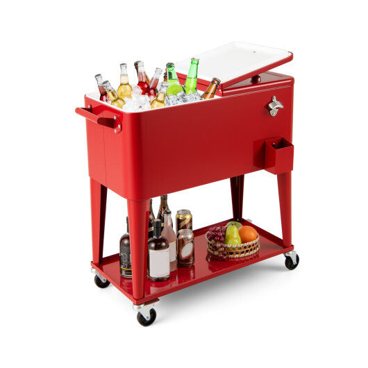 Portable Patio Cooler with Bottom Storage Shelf and Bottle Opener-Red W2B