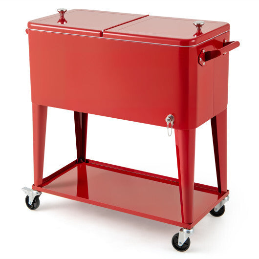 Portable Patio Cooler with Bottom Storage Shelf and Bottle Opener-Red W2B