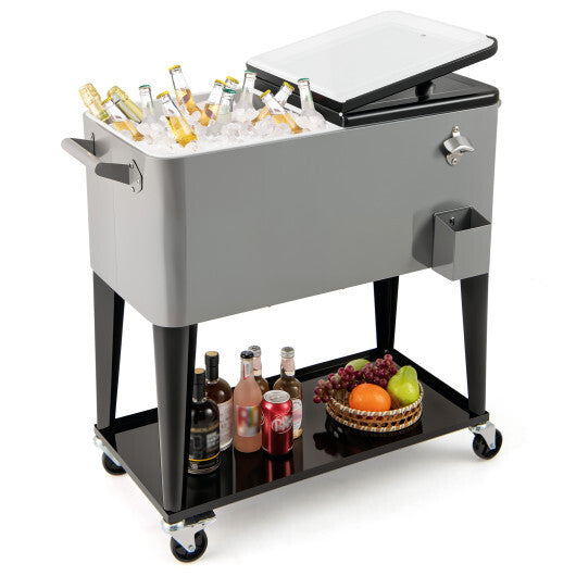 Portable Patio Cooler with Bottom Storage Shelf and Bottle Opener-Red W2B
