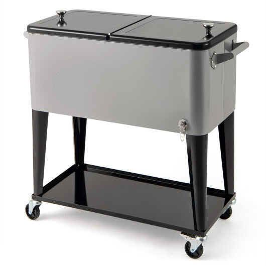 Portable Patio Cooler with Bottom Storage Shelf and Bottle Opener-Red W2B