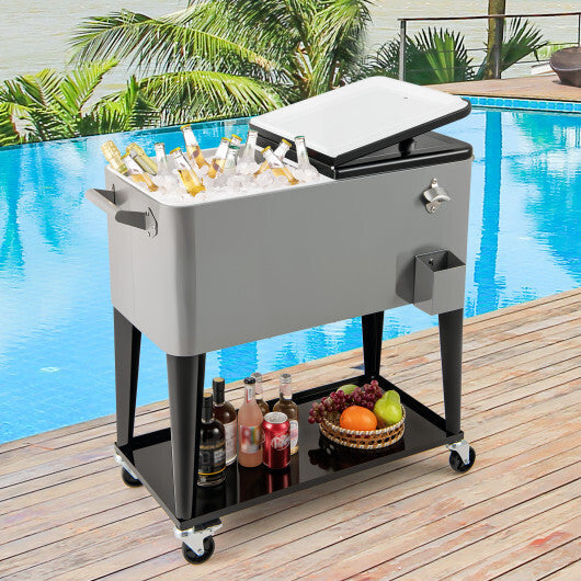 Portable Patio Cooler with Bottom Storage Shelf and Bottle Opener-Red W2B