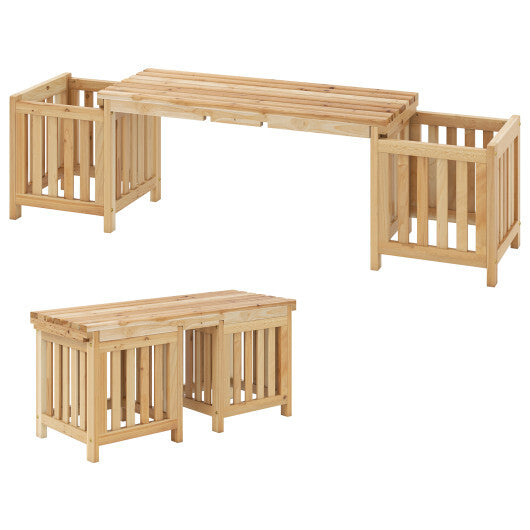 Patio Wooden Bench with Planter 2 Person Patio Bench-Natural
