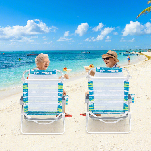2 Pack Folding Beach Chair with Adjustable Positions and Head Pillow-Green W2B