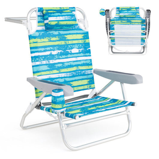 2 Pack Folding Beach Chair with Adjustable Positions and Head Pillow-Green W2B