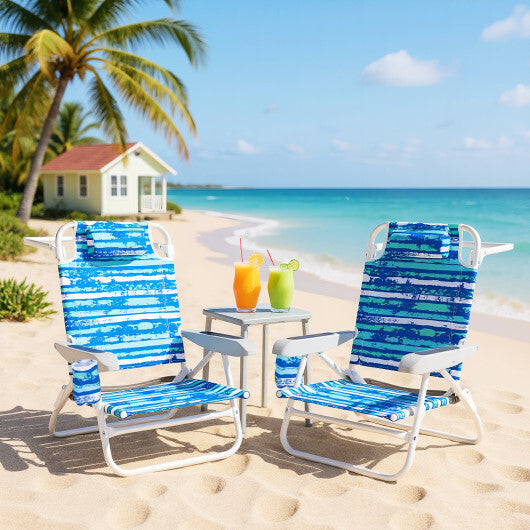 2 Pack Folding Beach Chair with Adjustable Positions and Head Pillow-Green W2B