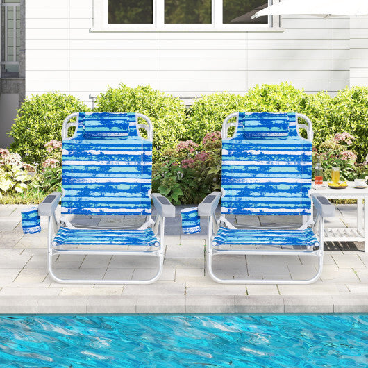 2 Pack Folding Beach Chair with Adjustable Positions and Head Pillow-Green W2B