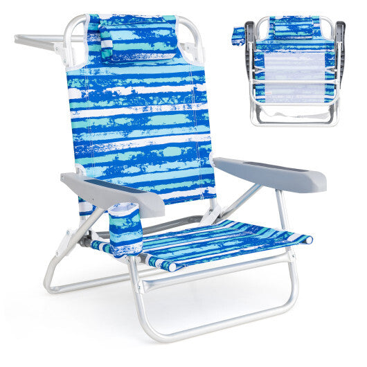 2 Pack Folding Beach Chair with Adjustable Positions and Head Pillow-Green W2B