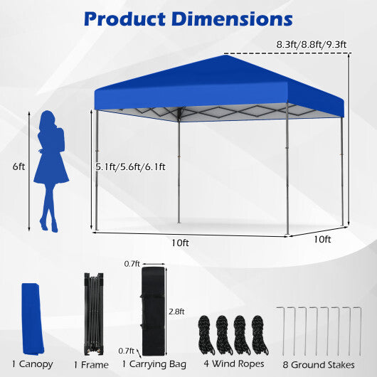 10 X 10 Feet Pop up Canopy Tent with Portable Carrying Bag and 8 Stakes-Blue W2B