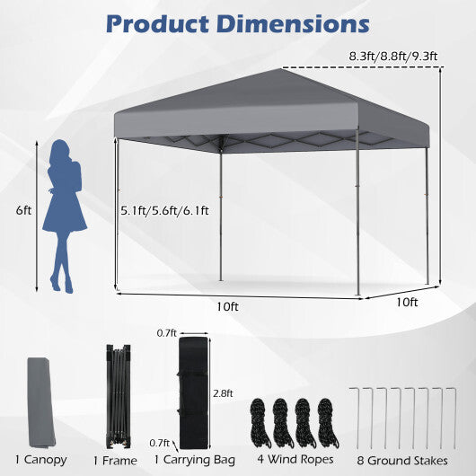 10 X 10 Feet Pop up Canopy Tent with Portable Carrying Bag and 8 Stakes-Blue W2B