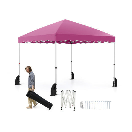 Foldable 10 X 10 Feet Pop up Canopy Tent with Wheeled Bag-White