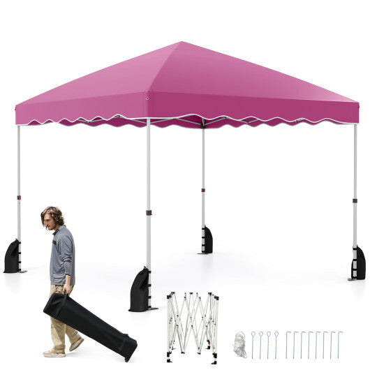Foldable 10 X 10 Feet Pop up Canopy Tent with Wheeled Bag-White