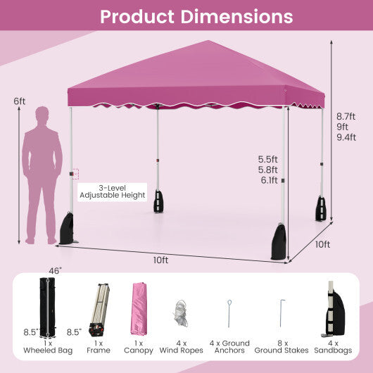 Foldable 10 X 10 Feet Pop up Canopy Tent with Wheeled Bag-White