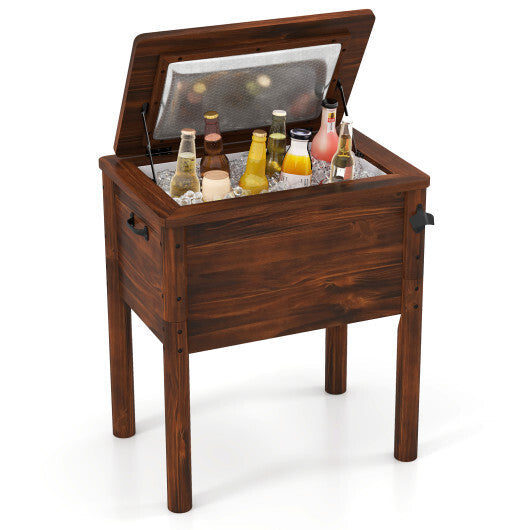 Wooden Patio Cooler with 3 Handles and Bottle Opener-Brown W2B