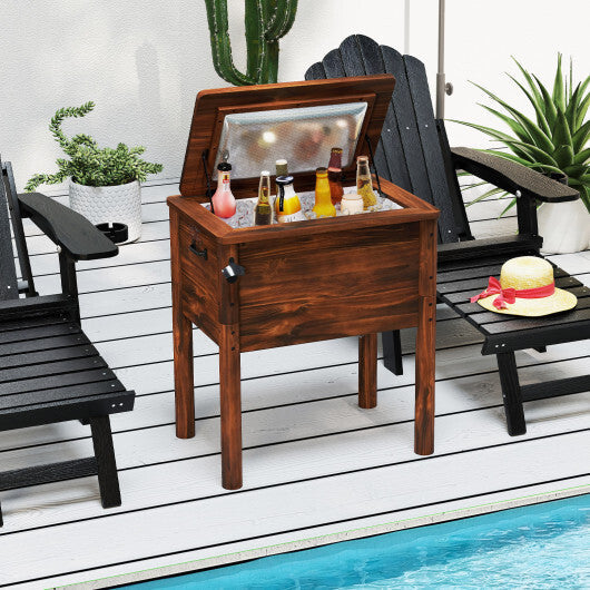 Wooden Patio Cooler with 3 Handles and Bottle Opener-Brown W2B