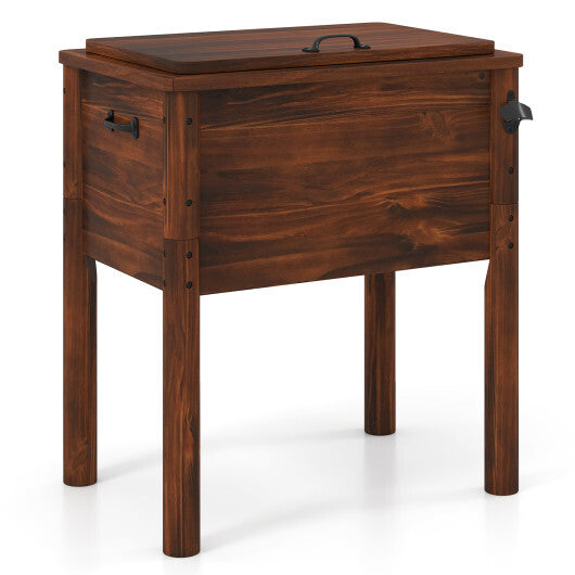 Wooden Patio Cooler with 3 Handles and Bottle Opener-Brown W2B