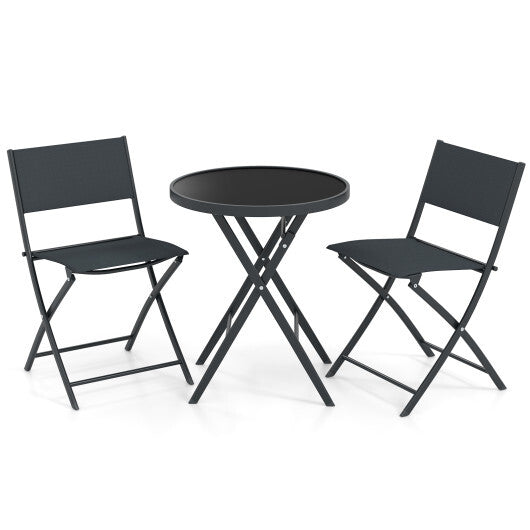 3 Piece Outdoor Folding Patio Bistro Set with Tempered Glass Coffee Table and 2 Patio Chairs