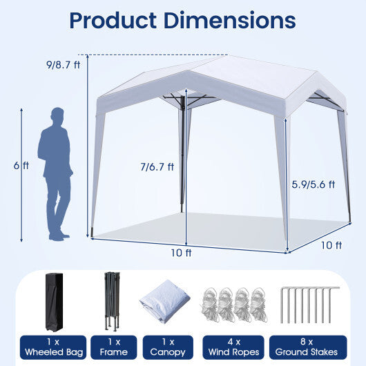 Pop up Canopy Tent with Portable Wheeled Bag 8 Stakes 4 Wind Ropes-White W2B