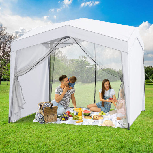 Pop up Canopy Tent wiht 4 Sidewalls Mesh Netting Wheeled Bag-White