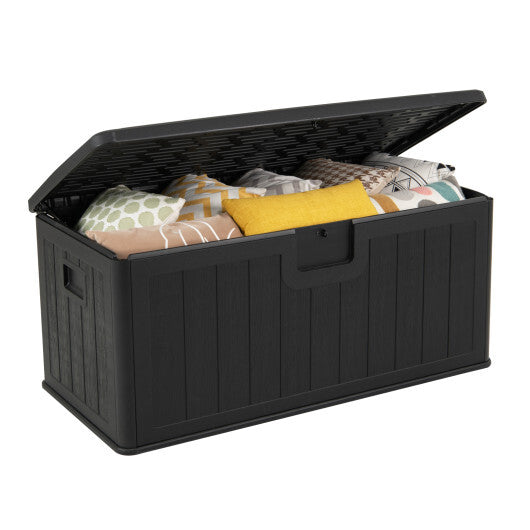 100 Gallon Large Deck Box with Lockable Lid for Patio-Black and Brown W2B