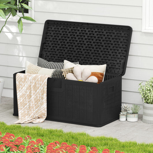 100 Gallon Large Deck Box with Lockable Lid for Patio-Black and Brown W2B