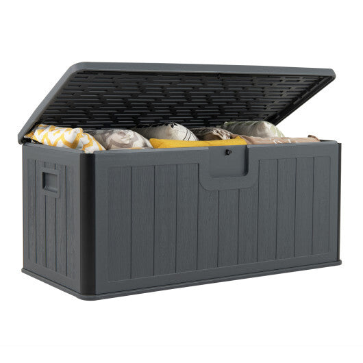 100 Gallon Large Deck Box with Lockable Lid for Patio-Black and Brown W2B