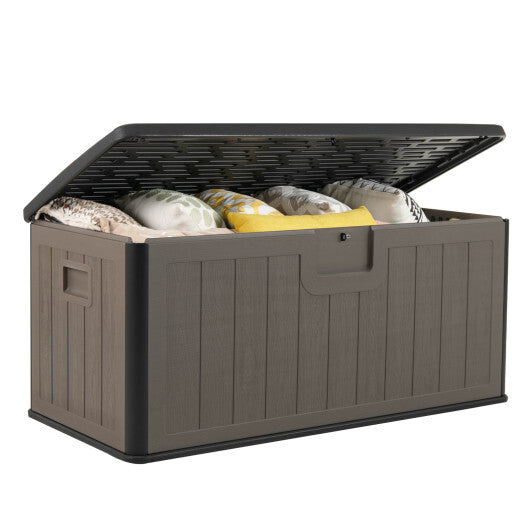 100 Gallon Large Deck Box with Lockable Lid for Patio-Black and Brown W2B