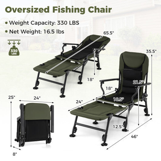 Oversized Foldable Fishing Chair with Detachable Footrest-Green