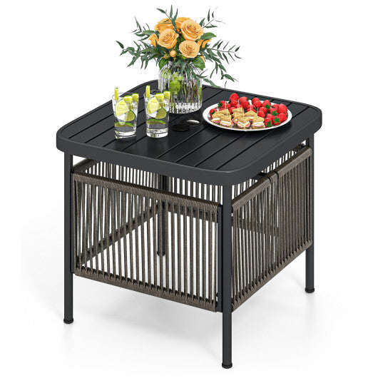Outdoor Side Table with Umbrella Hole and Storage Shelf W2B