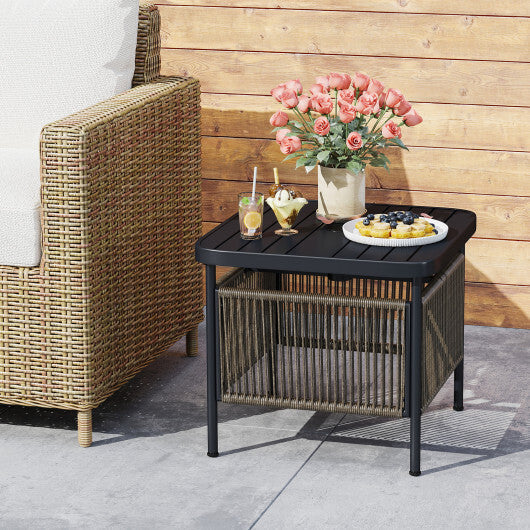 Outdoor Side Table with Umbrella Hole and Storage Shelf W2B