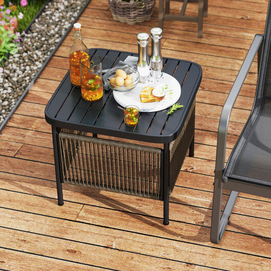 Outdoor Side Table with Umbrella Hole and Storage Shelf W2B