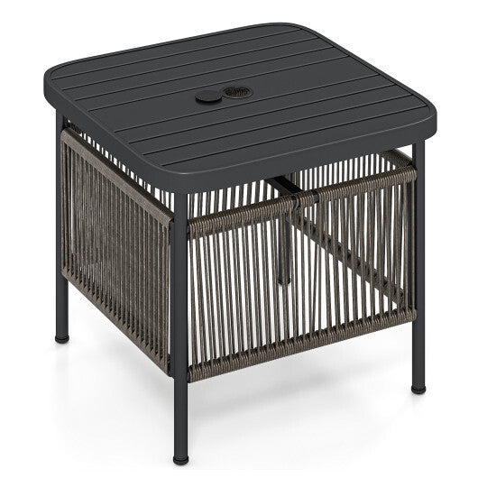 Outdoor Side Table with Umbrella Hole and Storage Shelf W2B