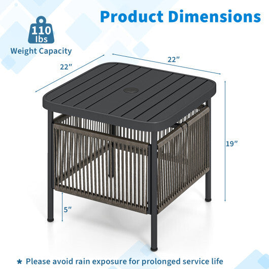 Outdoor Side Table with Umbrella Hole and Storage Shelf W2B
