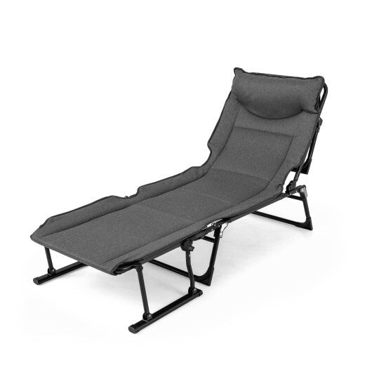3 in 1 Folding Camping Cot Comfy Padded Convertible Single Sofa Chair-Gray W2B
