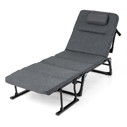 Folding Camping Cot with Mattress 3 in 1 Convertible Single Sofa Chaise Lounge Chair Sleeper-Gray W2B
