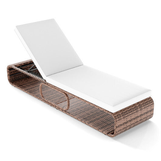 7-Position Adjustable PE Rattan Outdoor Chaise Lounge Chair-White