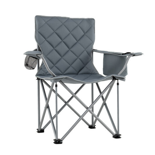 Oversized Camping Chairs Outdoor Folding Chair with Cooler Pouch and Cup Holder-Gray