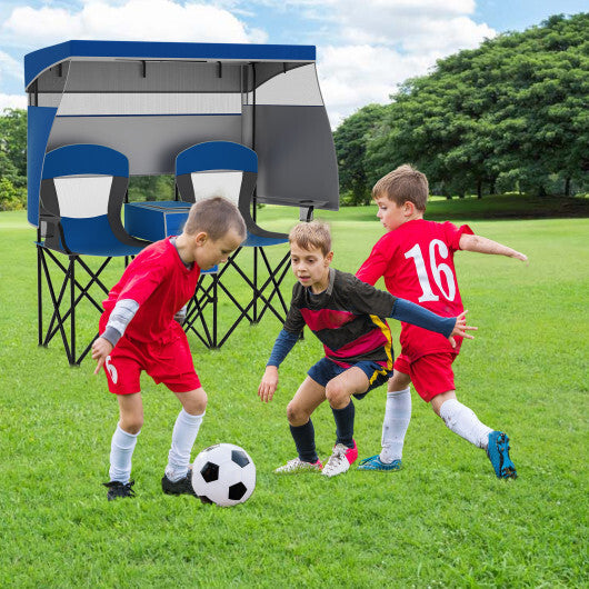 Double Beach Chair with Adjustable Canopy and 3 -Side Shading Curtains-Navy