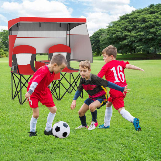 Double Beach Chair with Adjustable Canopy and 3 -Side Shading Curtains-Navy