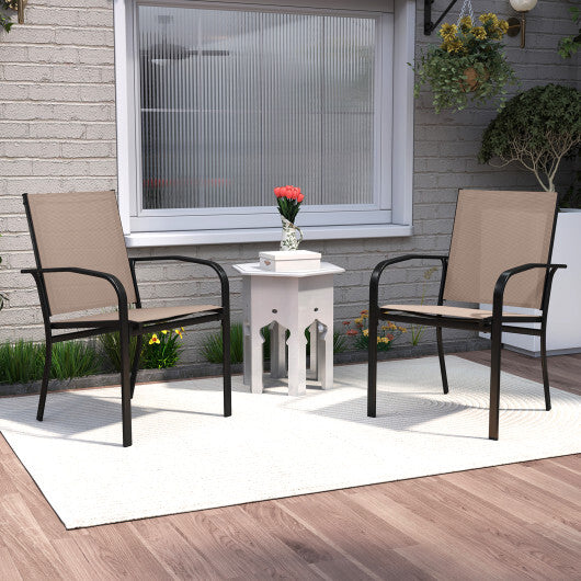 Outdoor Dining Chairs Set of 2 with High Back and Metal Frame-Light Brown W2B